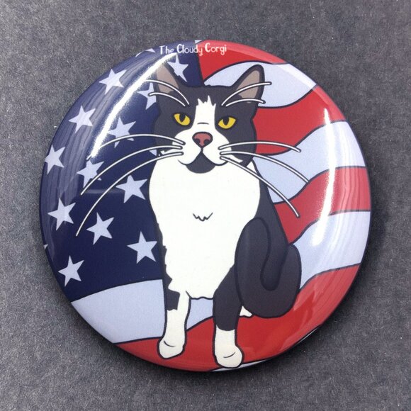 Patriotic Tuxedo Cat - Pin, Magnet, Keychain, Bottle Opener or Mini Ornament - Picture 1 of 12